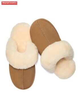 Sheepskin Suede Scuff Slippers Cozy Slip-On Indoor Outdoor